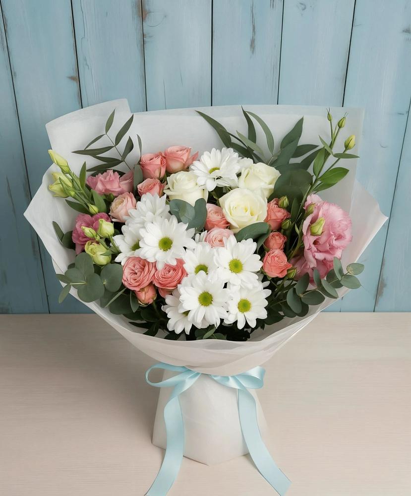 Букет цветов из: Розы, Лизиантусы и Хризантемы в Зункаре