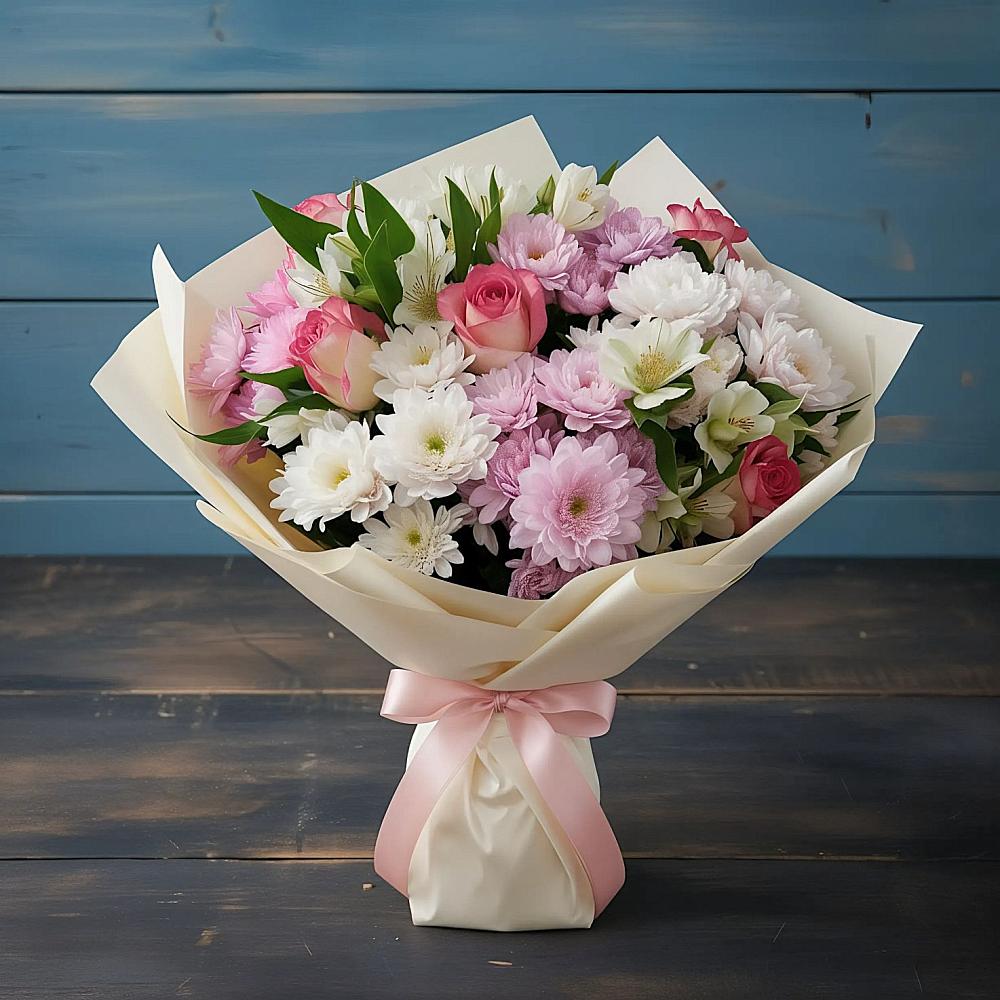 Букет цветов из: Хризантемы, Альстромерии и Розы в Зункаре